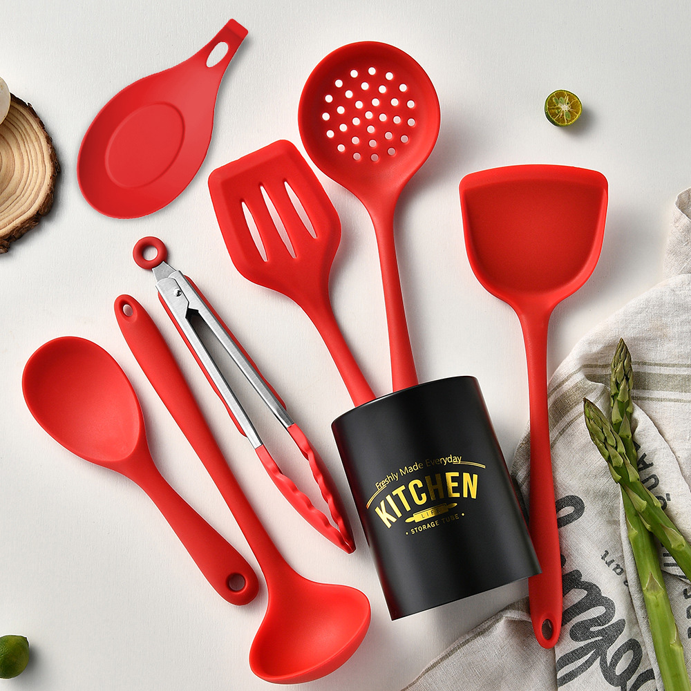 8-Piece Red Silicone Kitchen Utensil Set