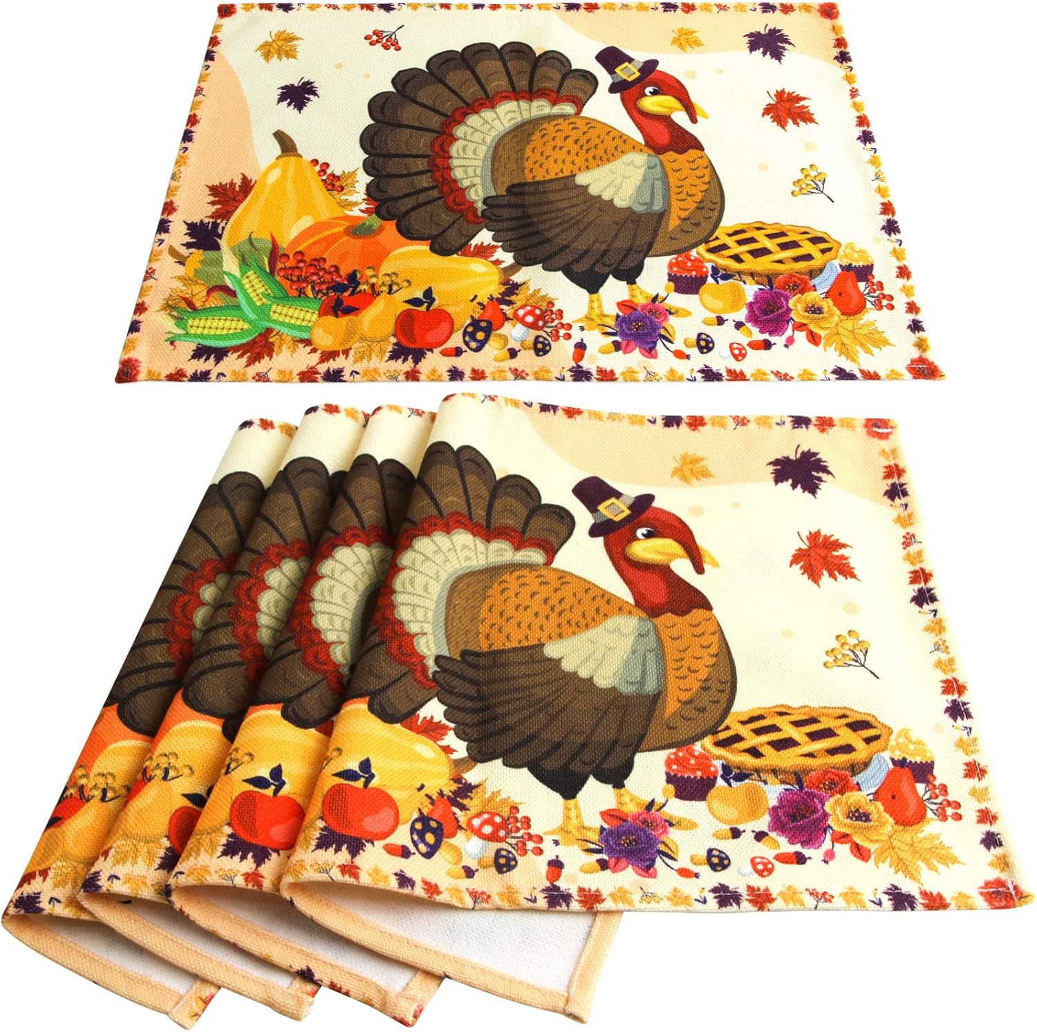 Autumn Linen Table Placemats Set – Thanksgiving Dining Decor - Image 4