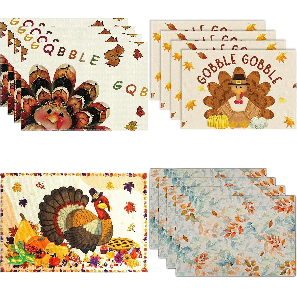 Autumn Linen Table Placemats Set – Thanksgiving Dining Decor