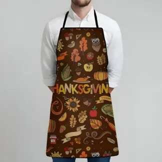 Thanksgiving Feast Apron with Turkey & Pumpkin Print – Heavy-Duty Fall Kitchen Wear