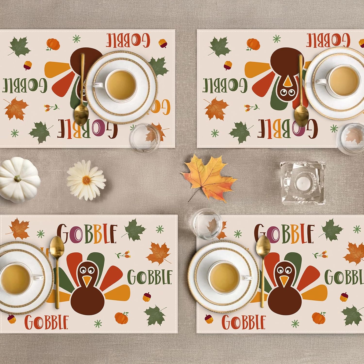 Thanksgiving Turkey Placemats with Autumn Maple Leaves – Washable Table Mats - Image 4