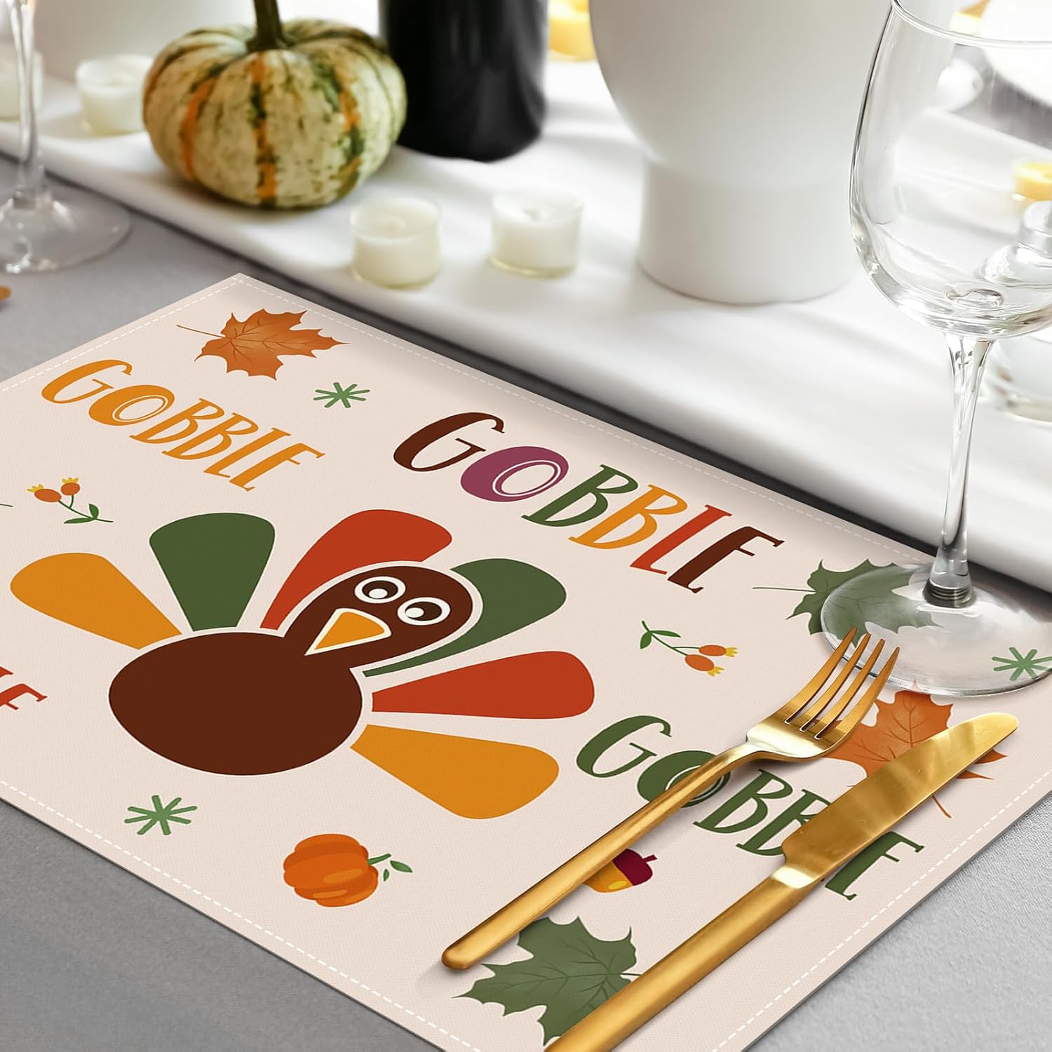 Thanksgiving Turkey Placemats with Autumn Maple Leaves – Washable Table Mats - Image 3
