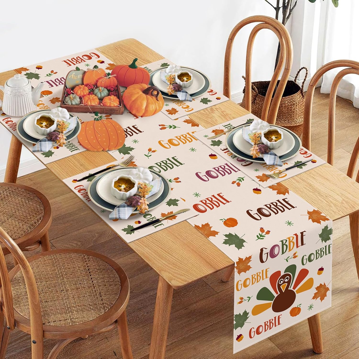 Thanksgiving Turkey Placemats with Autumn Maple Leaves – Washable Table Mats - Image 5