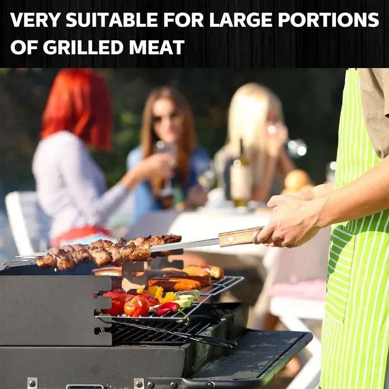 21-Inch Stainless Steel BBQ Kebab Skewers with Wooden Handle - Image 4
