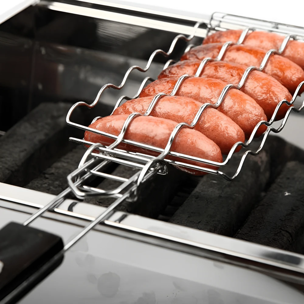 Stainless Steel Grilling Basket with Wooden Handle for BBQ & Camping - Image 2