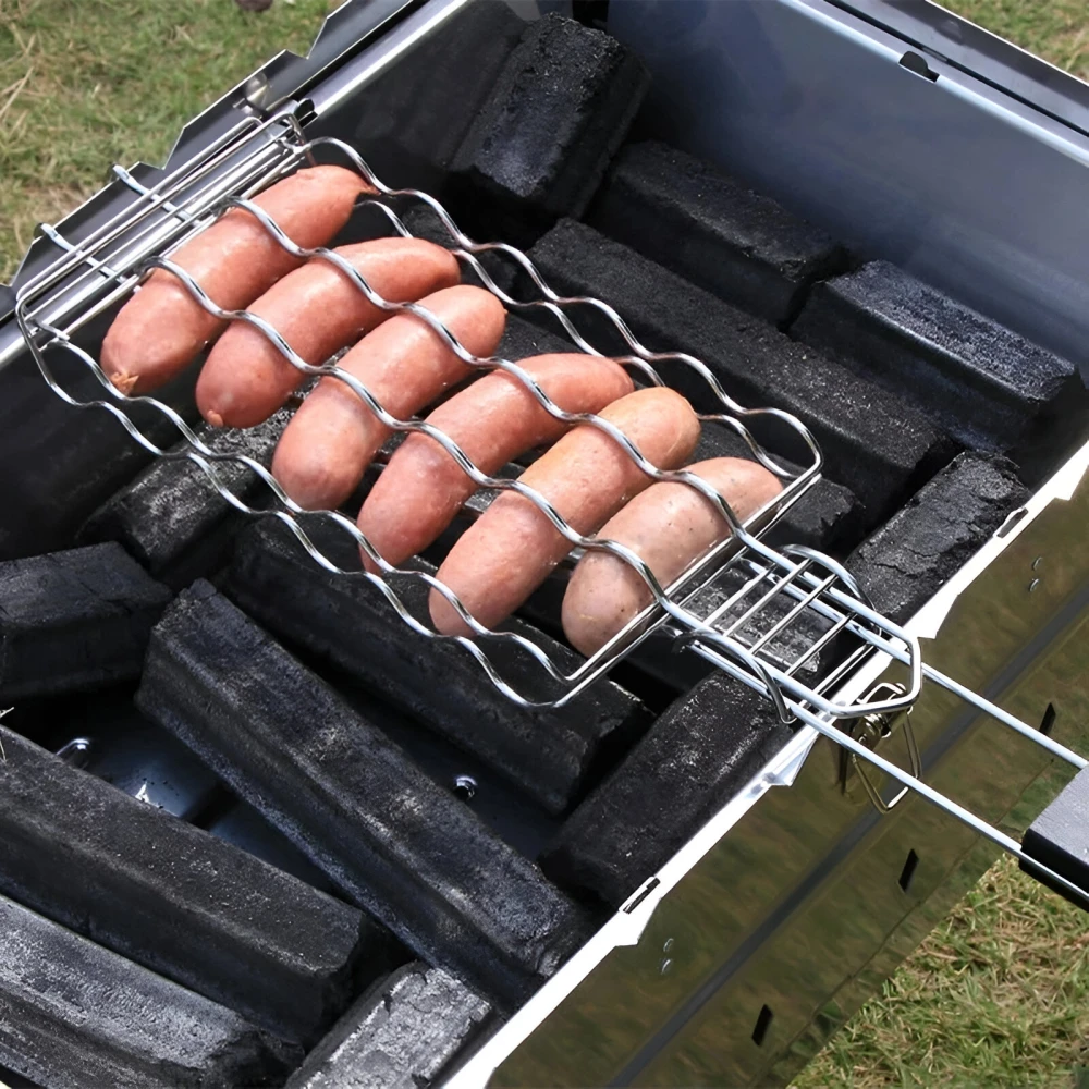 Stainless Steel Grilling Basket with Wooden Handle for BBQ & Camping - Image 3