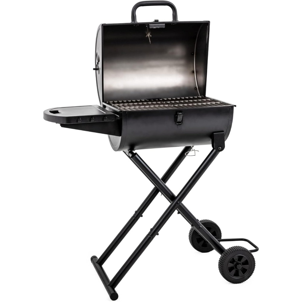 Portable Barrel Charcoal Grill with Folding Legs and Wheels - Image 2