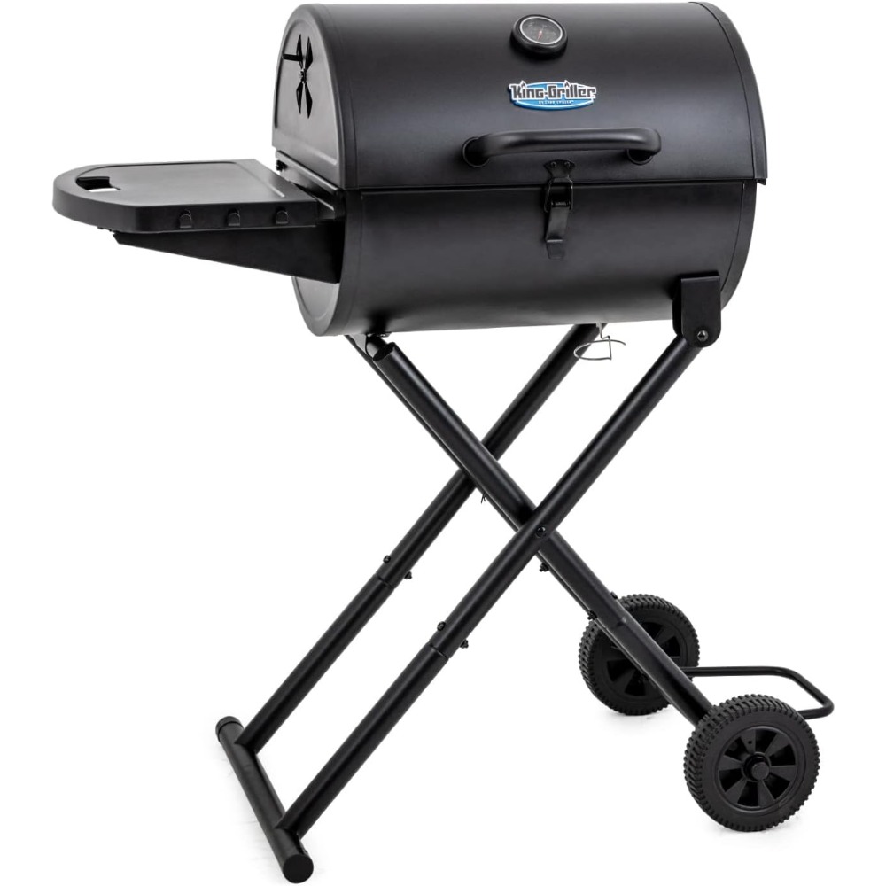 Portable Barrel Charcoal Grill with Folding Legs and Wheels - Image 3