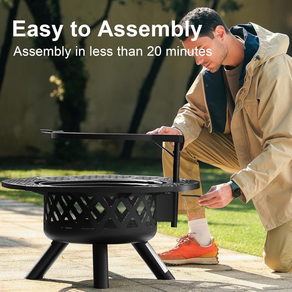 32-Inch Outdoor Fire Pit with Grill and Poker - Image 3