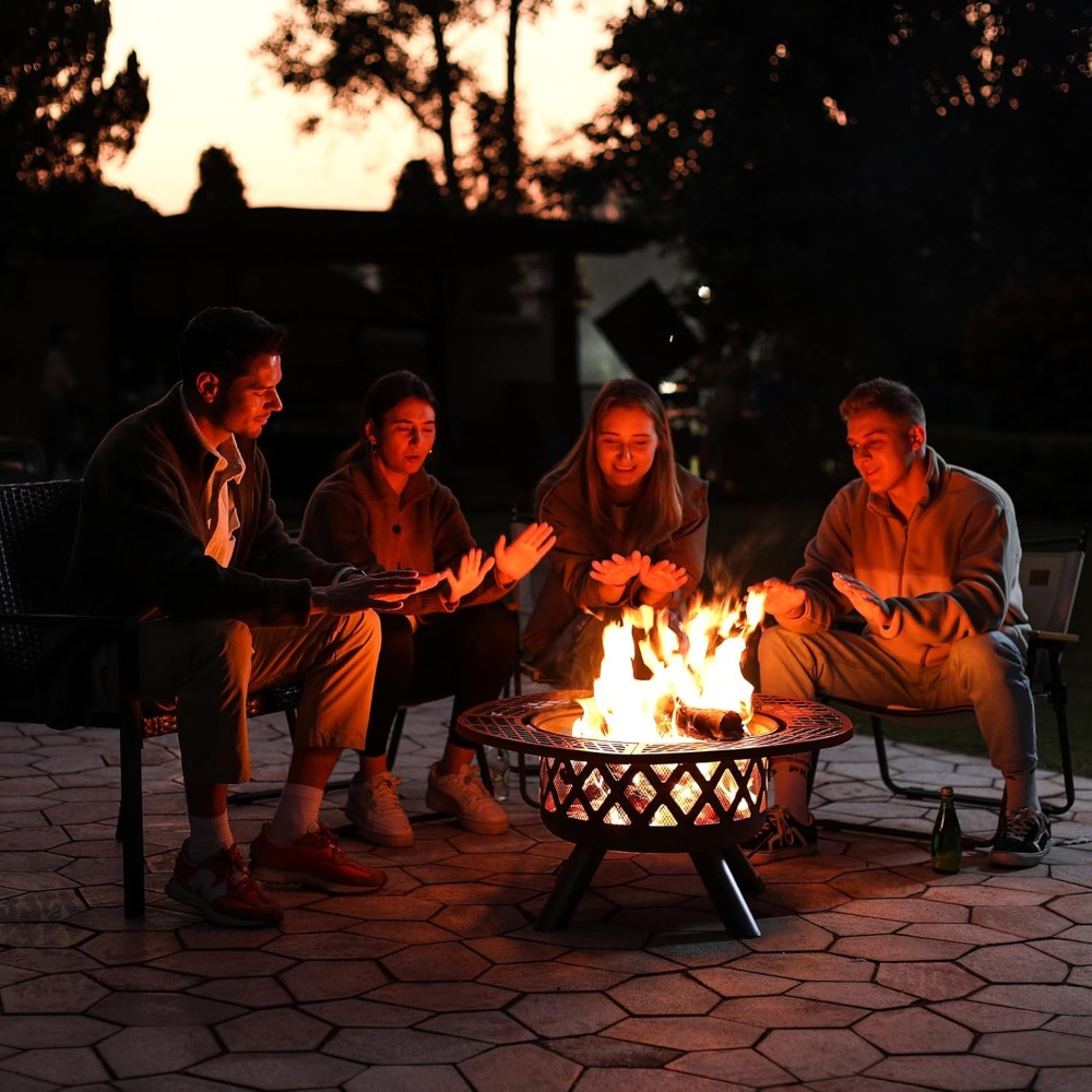 32-Inch Outdoor Fire Pit with Grill and Poker - Image 2