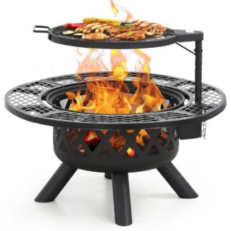 32-Inch Outdoor Fire Pit with Grill and Poker