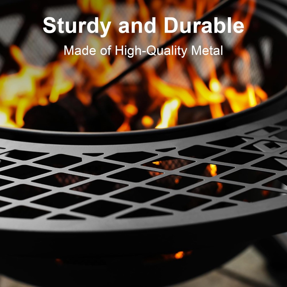 32-Inch Outdoor Fire Pit with Grill and Poker - Image 4