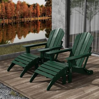 Malibu 4-Piece Adirondack Lounge Chair Set with Ottomans – All-Weather Poly Lumber