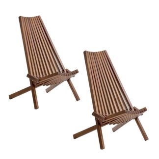 Folding Acacia Wood Lounge Chairs Set of 2 – Low Profile Indoor Outdoor Seating