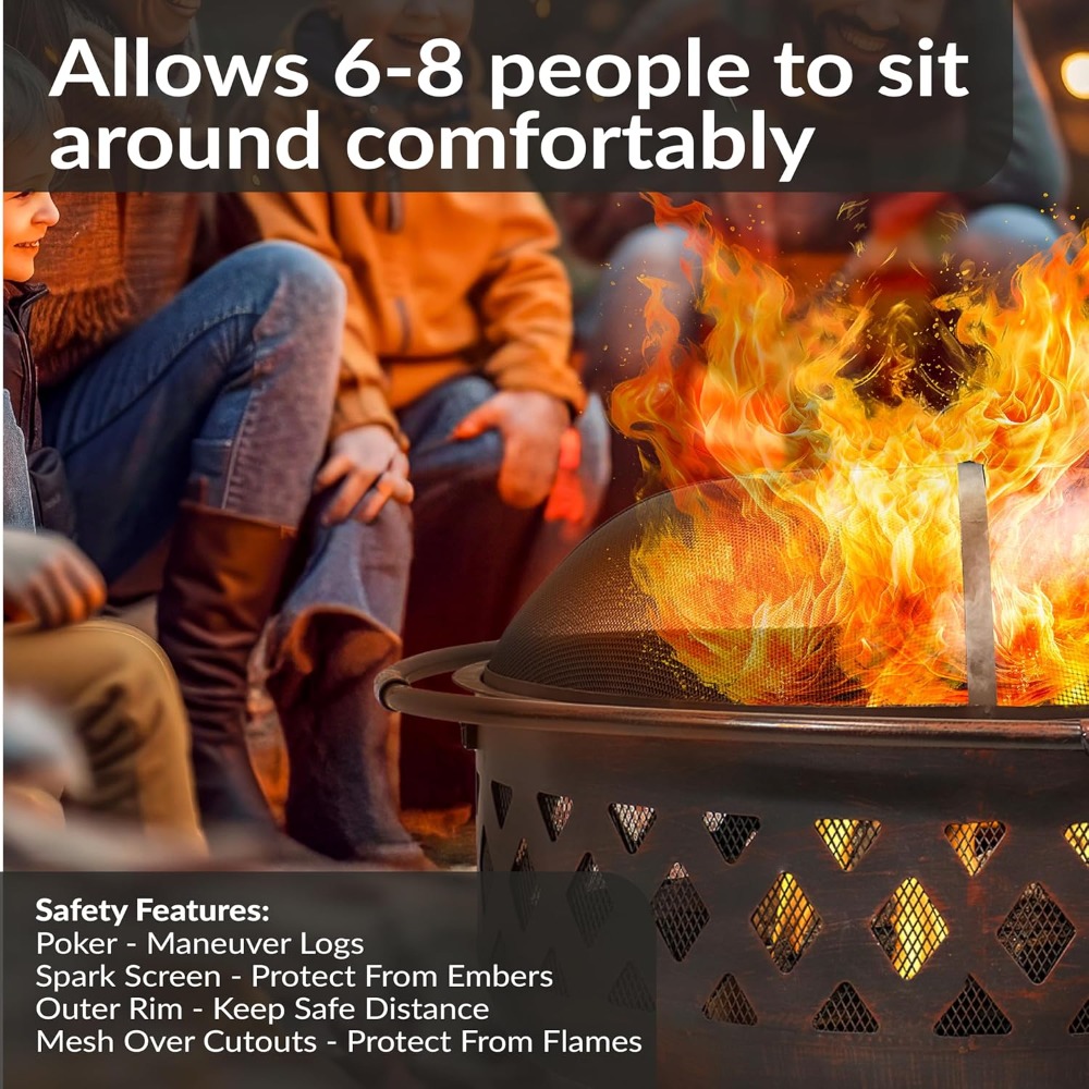 36-Inch Bronze Crossweave Outdoor Fire Pit with Screen & Cover - Image 3