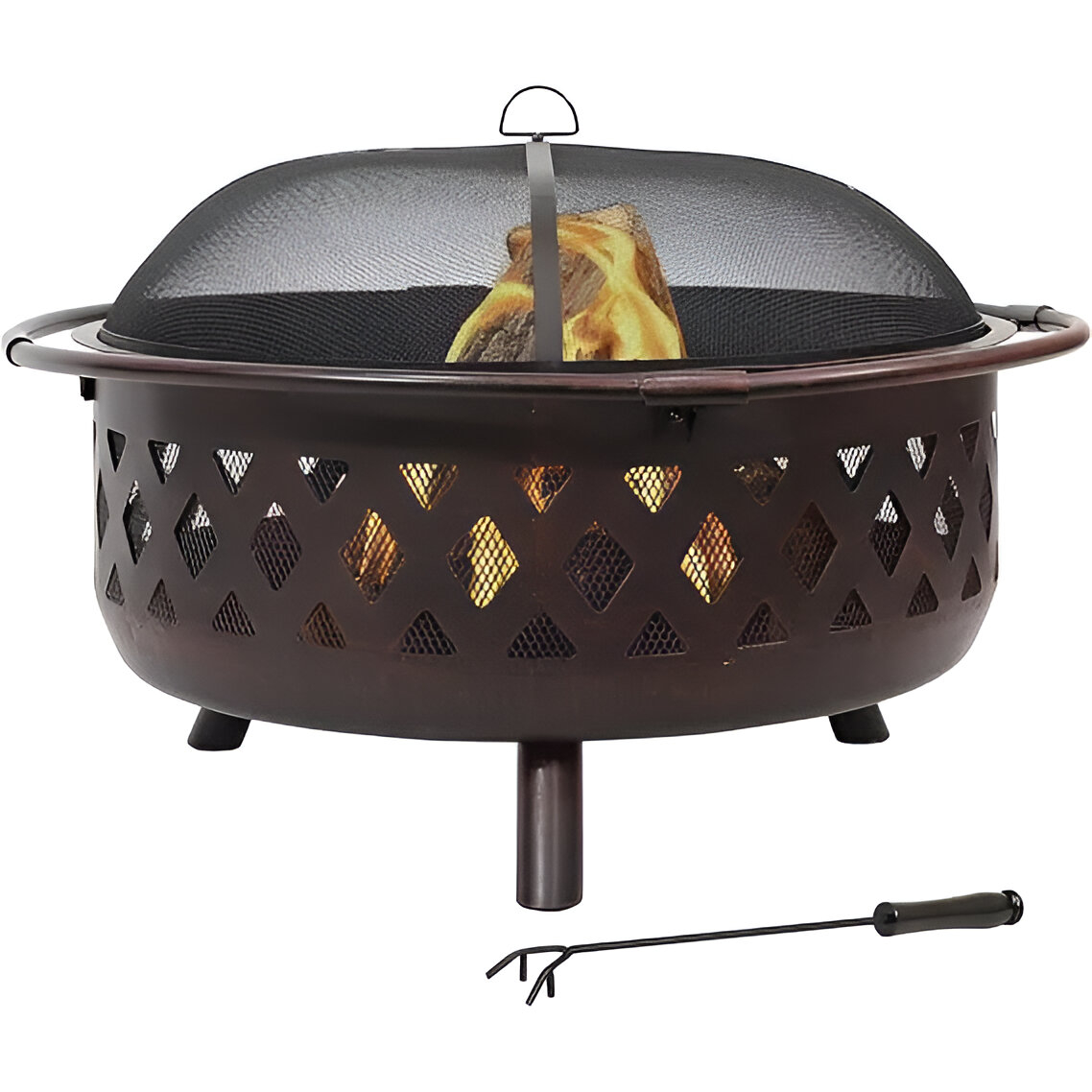 36-Inch Bronze Crossweave Outdoor Fire Pit with Screen & Cover - Image 2