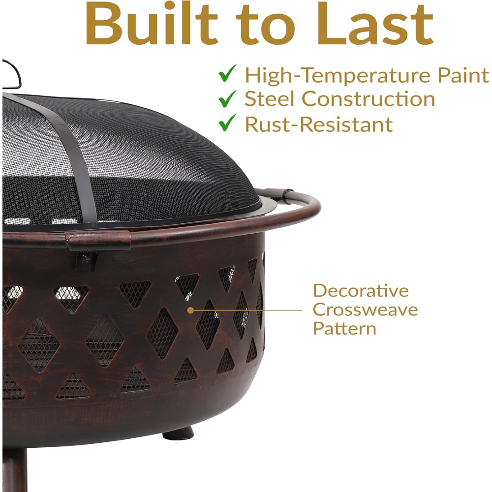 36-Inch Bronze Crossweave Outdoor Fire Pit with Screen & Cover - Image 5