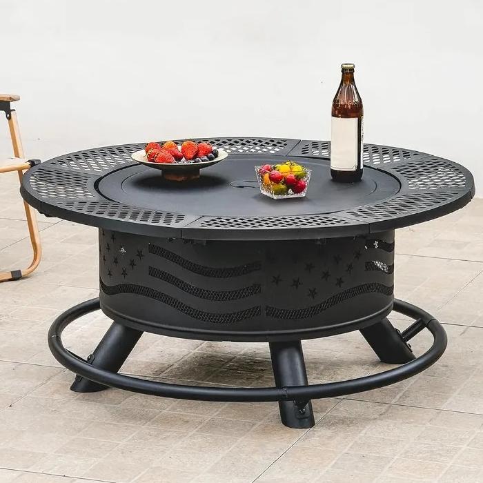 36" Outdoor Fire Pit with Dual Cooking Grates & Tabletop Lid