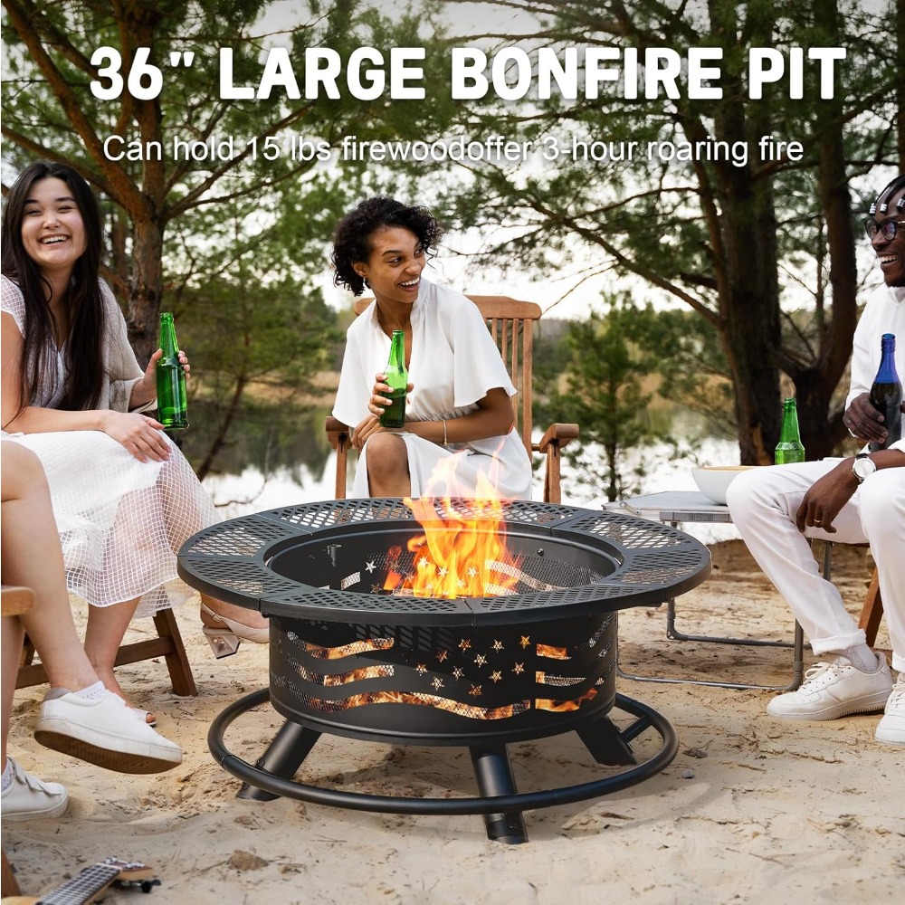 36" Outdoor Fire Pit with Dual Cooking Grates & Tabletop Lid - Image 3