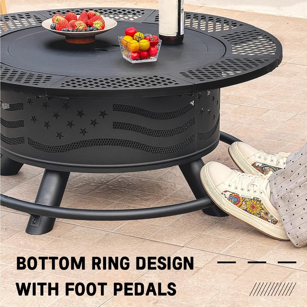 36" Outdoor Fire Pit with Dual Cooking Grates & Tabletop Lid - Image 5