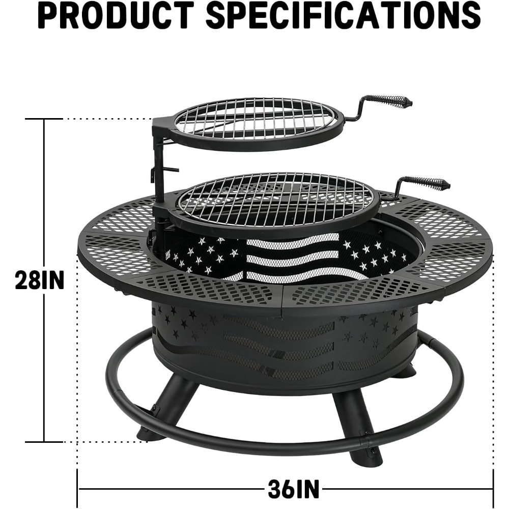 36" Outdoor Fire Pit with Dual Cooking Grates & Tabletop Lid - Image 7