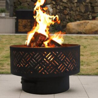 26" Outdoor Wood Burning Fire Pit Table with Grill, Lid & Waterproof Cover