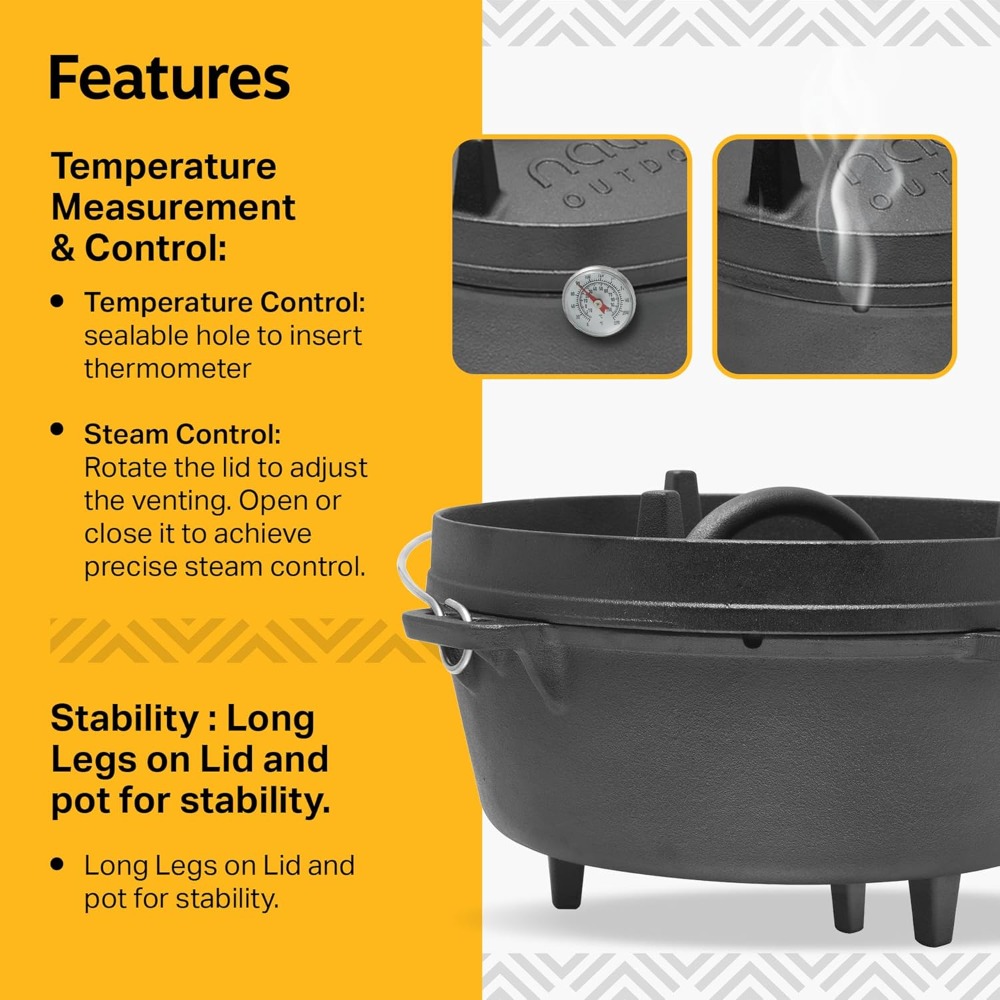 6QT Pre-Seasoned Cast Iron Dutch Oven Pot - Image 4
