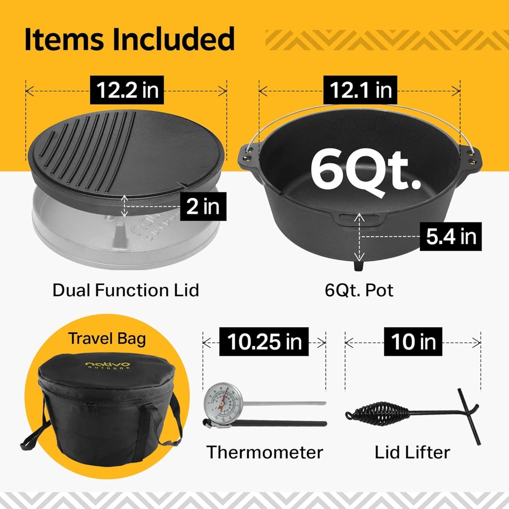 6QT Pre-Seasoned Cast Iron Dutch Oven Pot - Image 5