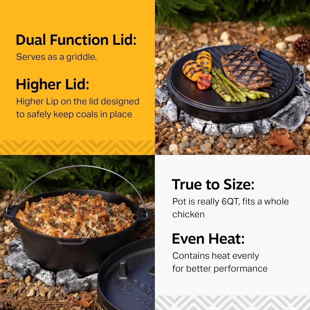 6QT Pre-Seasoned Cast Iron Dutch Oven Pot - Image 3