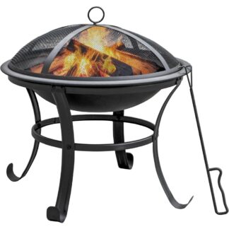 22-Inch Outdoor Fire Pit with Mesh Lid & Fire Poker