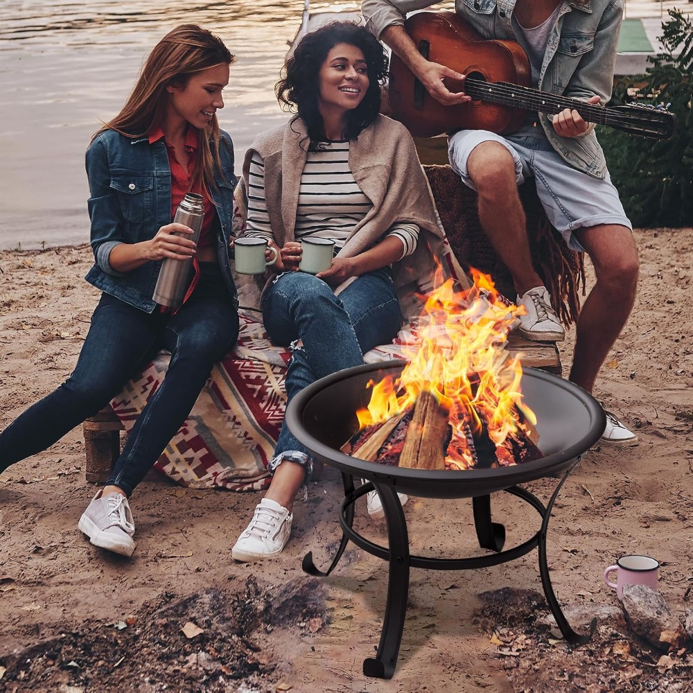 22-Inch Outdoor Fire Pit with Mesh Lid & Fire Poker - Image 6