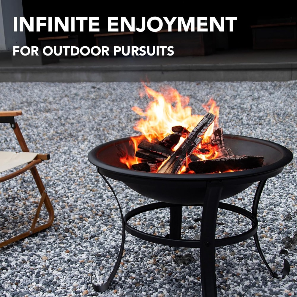 22-Inch Outdoor Fire Pit with Mesh Lid & Fire Poker - Image 3