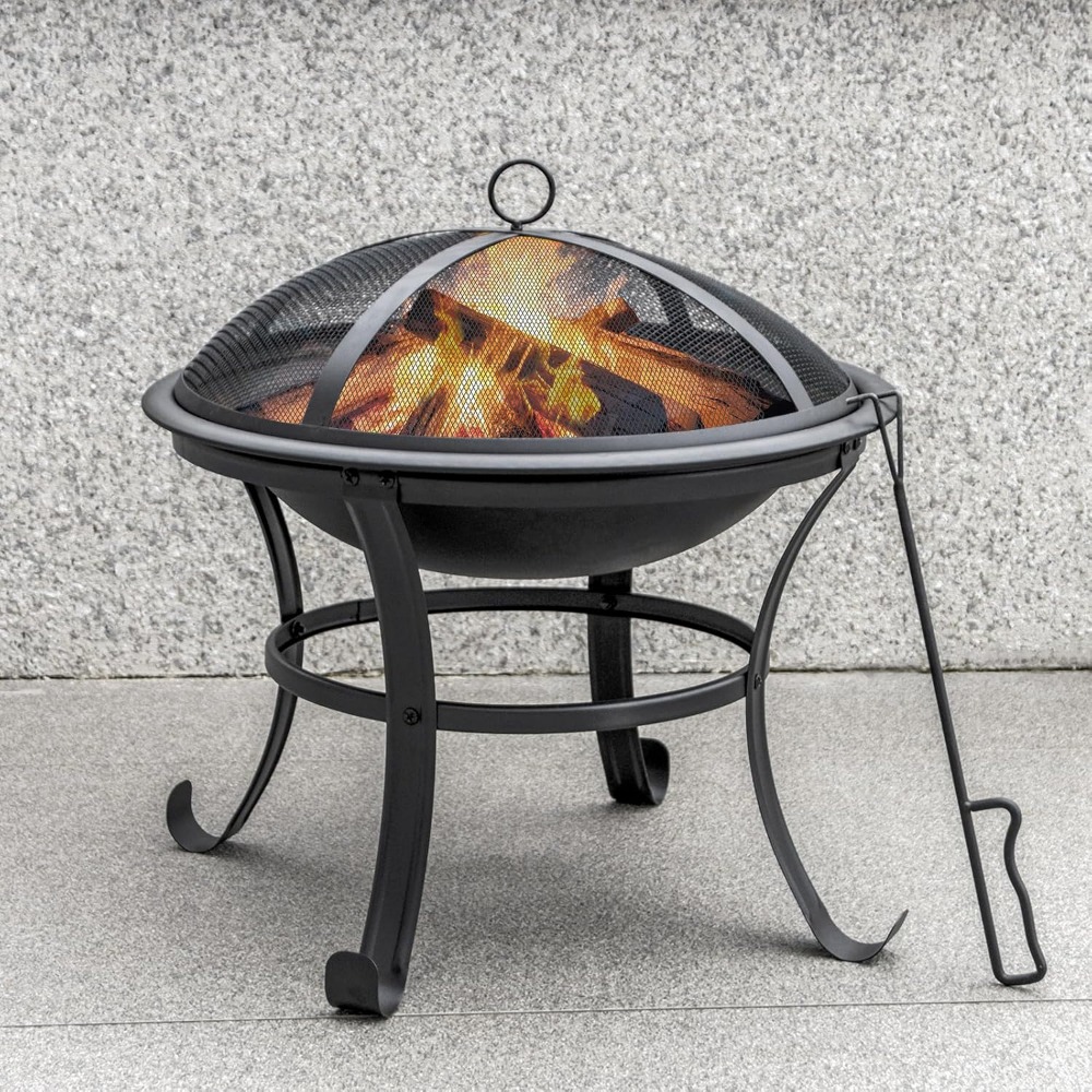 22-Inch Outdoor Fire Pit with Mesh Lid & Fire Poker - Image 2