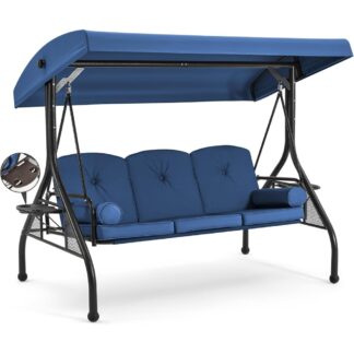 3-Seat Outdoor Porch Swing with Adjustable Canopy - Convertible Patio Glider