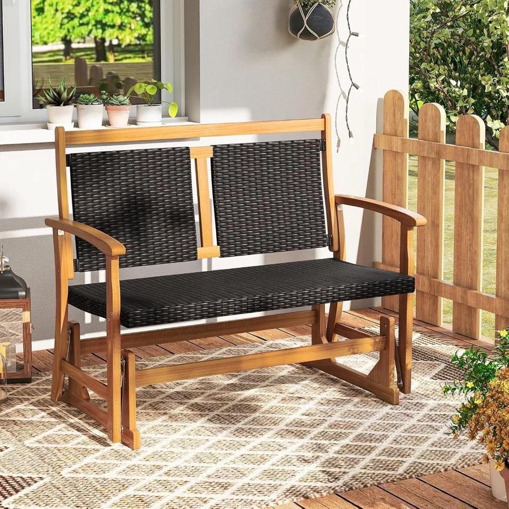 Outdoor Rattan Glider Bench - Stylish Swing Rocking Chair - Image 2