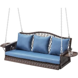 Heavy Duty 3-Seat Wicker Hanging Porch Swing - 900 LBS with Chains