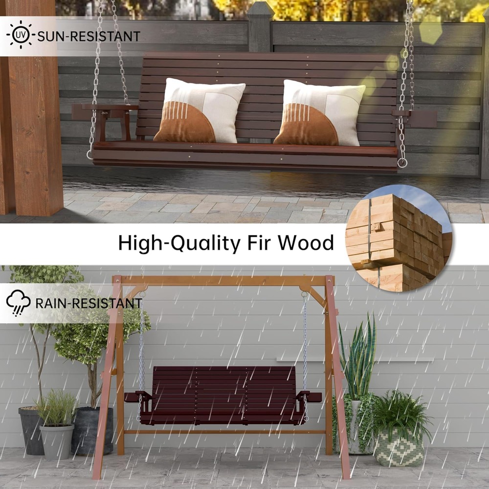 3-Seater Wooden Porch Swing - Comfortable Heavy Duty Swing Chair - Image 5