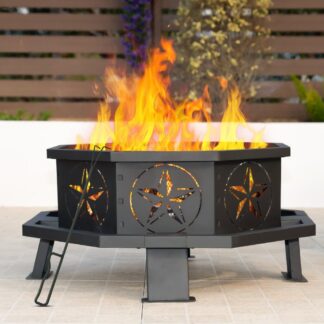 32 Inch Octagonal Wood Burning Outdoor Fire Pit with Fire Poker