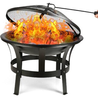 22-Inch Wood Burning Fire Pit Bowl with Grille & Poker – Portable Outdoor BBQ & Heater