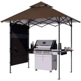 8x5 Pop-Up Grill Gazebo - Outdoor BBQ Canopy with LED Lights & Shelf