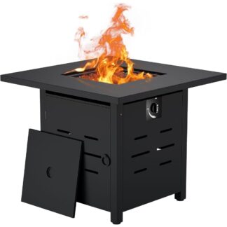 28" Outdoor 2-in-1 Propane Fire Pit Table - 50,000 BTU Gas Heater with Lid & Lava Rocks