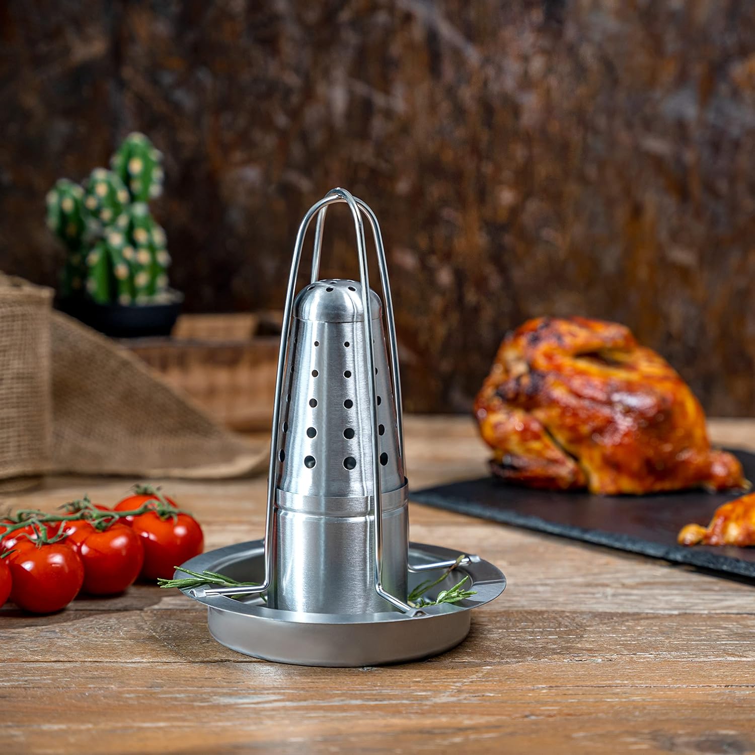 Stainless Steel Beer Can Chicken Roaster Stand with Drip Pan - Image 4