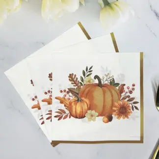Gold Trimmed Pumpkin Napkins – Festive Paper Placemats for Thanksgiving