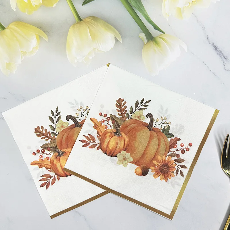 Gold Trimmed Pumpkin Napkins – Festive Paper Placemats for Thanksgiving - Image 2