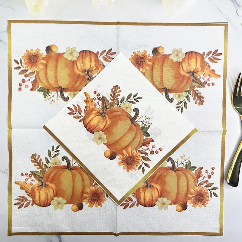 Gold Trimmed Pumpkin Napkins – Festive Paper Placemats for Thanksgiving - Image 4