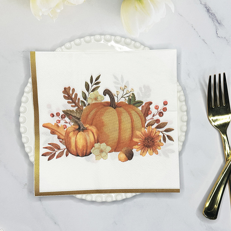 Gold Trimmed Pumpkin Napkins – Festive Paper Placemats for Thanksgiving - Image 3