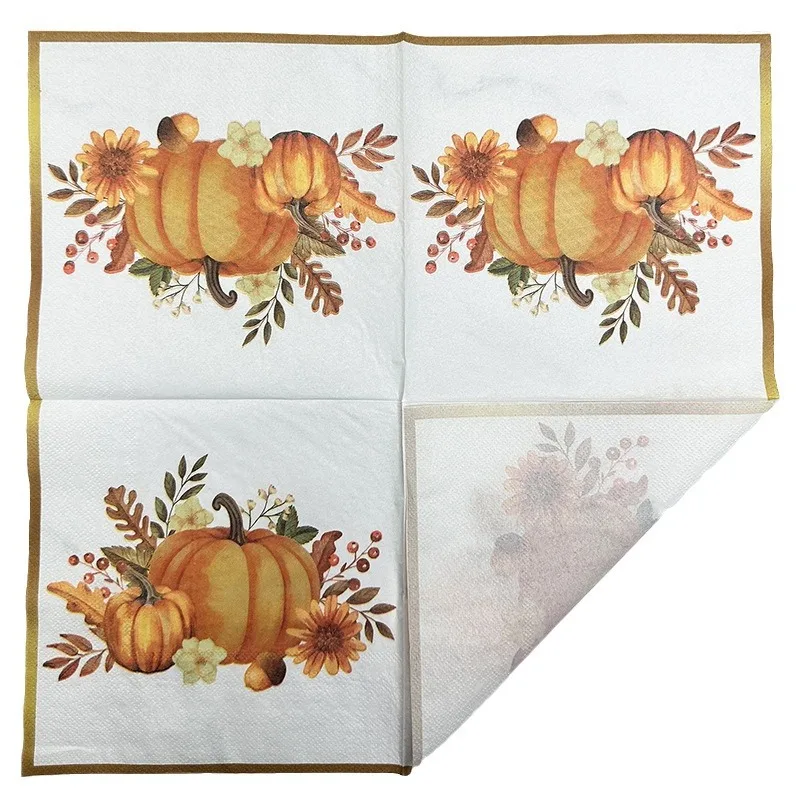 Gold Trimmed Pumpkin Napkins – Festive Paper Placemats for Thanksgiving - Image 5