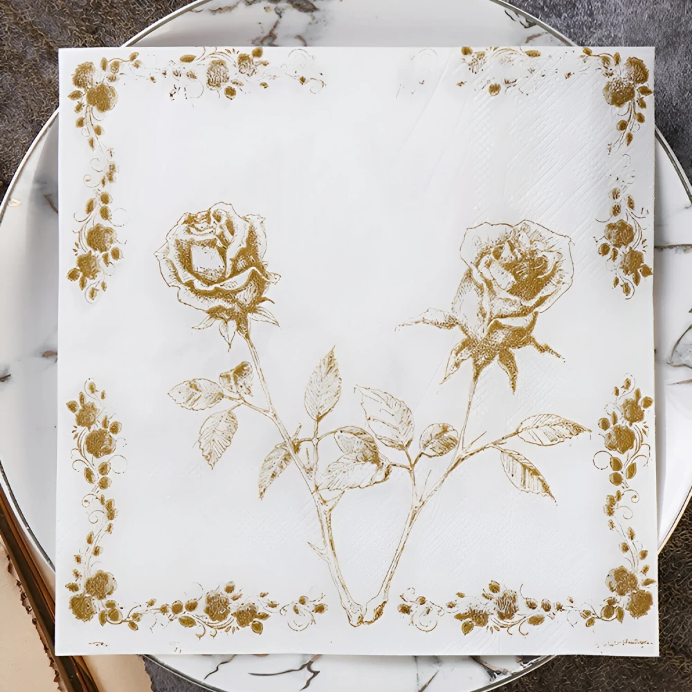 Elegant Gold & Silver Rose Paper Napkins – 20pcs Party Set - Image 6