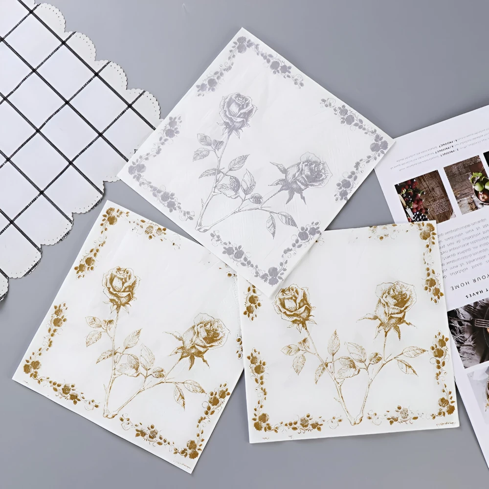 Elegant Gold & Silver Rose Paper Napkins – 20pcs Party Set - Image 3