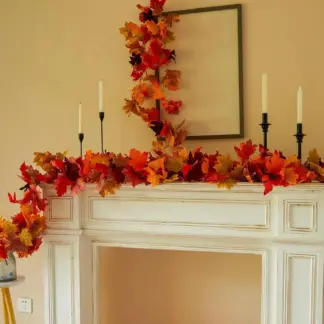 Artificial Fall Leaves Garland 4 Pack - Autumn Maple Leaf Decorations for Thanksgiving, Halloween & Home Décor